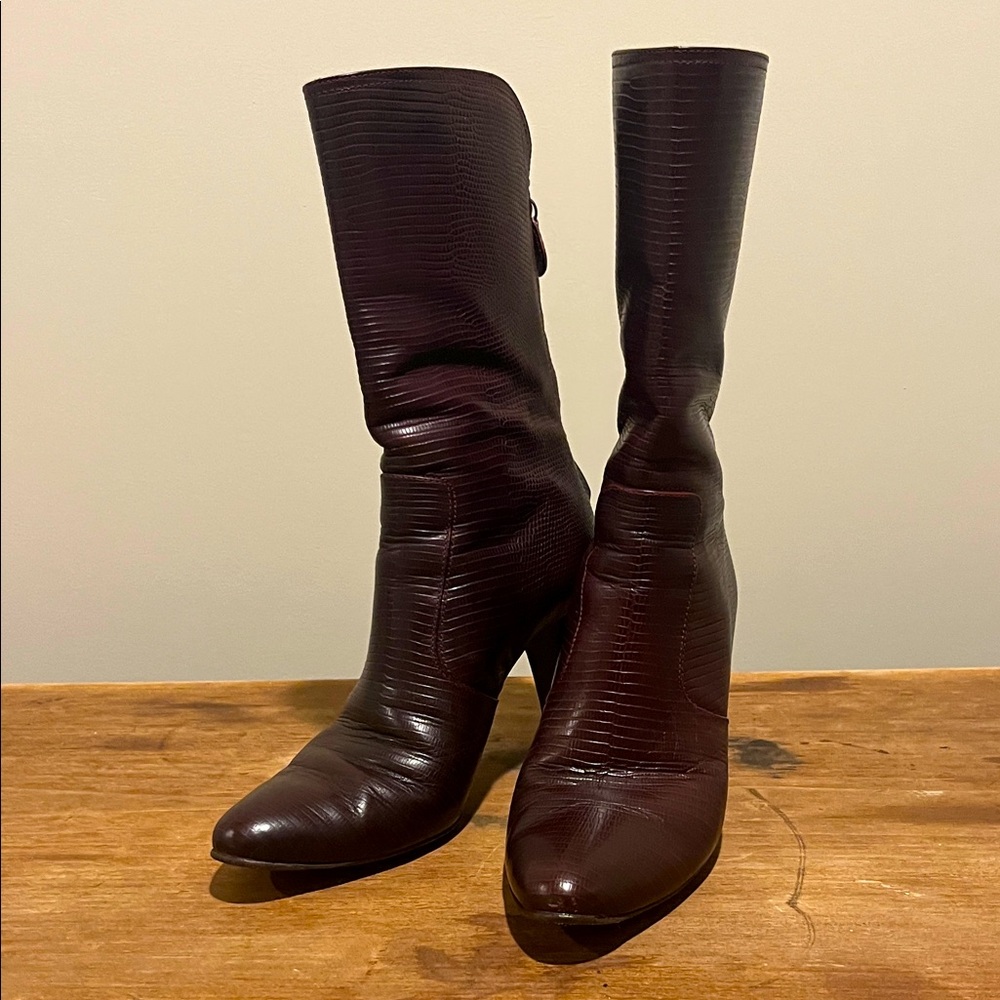 Cole Haan Burgundy Red Calf-height Heeled Boots